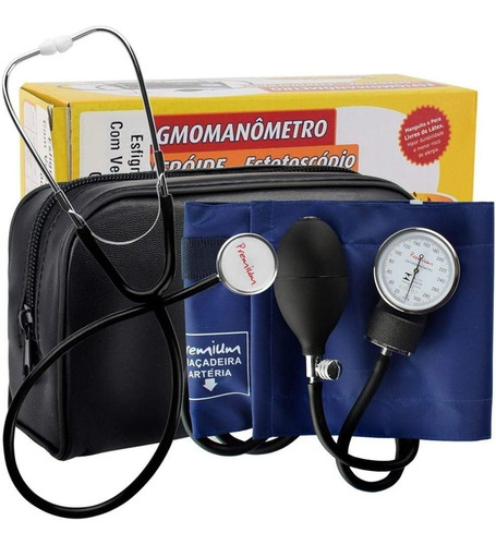 Kit Enfermagem Esfigmo + Estetoscópio Manual Premium Pressão Cor Azul