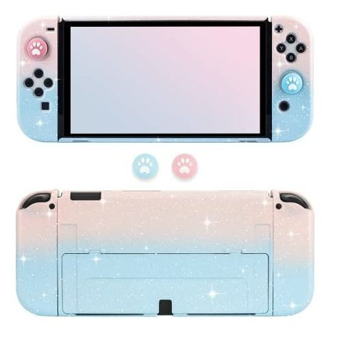 Carcasa Para Nintendo Switch Oled Color Rosa Azul Glitter