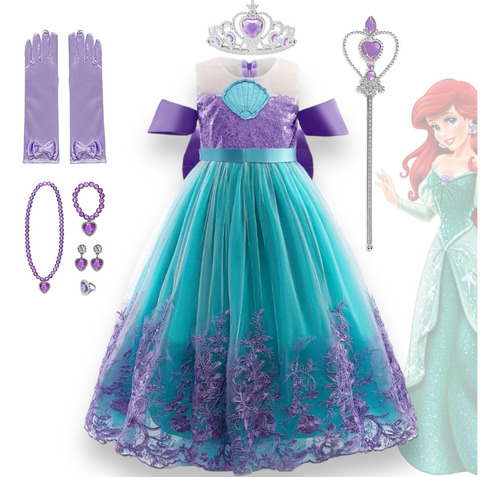 Disfraz Vestido Princesa Ariel - Disfraz Sirenita + Accesorios