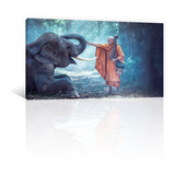 Cuadro Decorativo Canvas Zen Y Buda Monje Y Elefante Felices