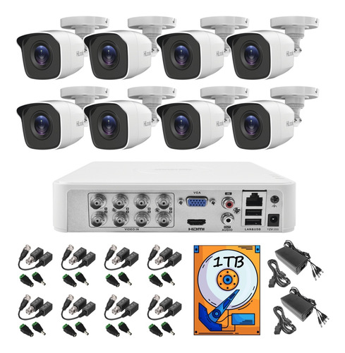 Kit Video Vigilancia 8 Cámaras Baluns 1080p / 2mp Metal 1tb