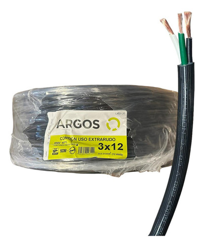 Cable Uso Rudo 3x12 100% Cobre Argos Rollo 20m