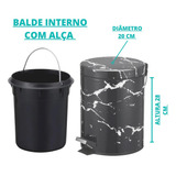 Lixeira De Banheiro Preta Inox Marmorizada Com Pedal 5 Lts