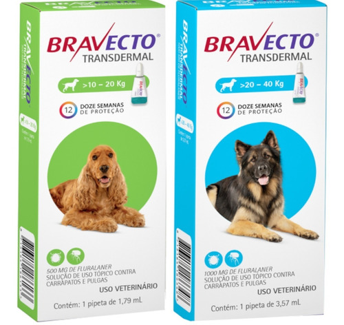 Combo Bravecto Antipulga Carrapato 1 - 10a 20kg 1 -20a40kg