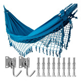 Kit Rede De Dormir Casal Azul Claro + Ganchos Reforçada