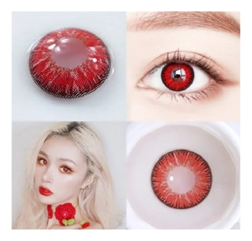 Lentes De Contacto Rojo Disfraz Cosplay Halloween