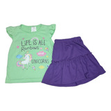 Conjunto Blusa Y Falda, Talla 4, Unicornio. 