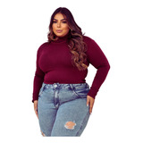 Cacharrel Blusa Gola Alta Manga Longa Lã Quente Plus Size 