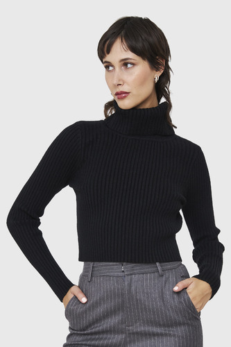 Sweater Crop Cuello Tortuga Negro Nicopoly