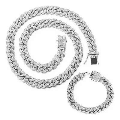 Collar For Hombre Zirconia Cadena Cubana Diamantada Gj