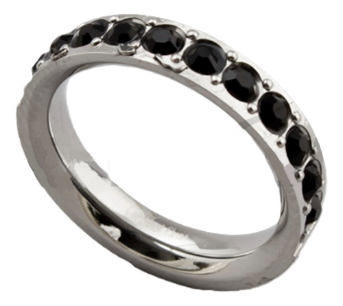 Anillo Sin Fin Strass 2 Mm Negro Acero Cardinal Para Regalo