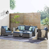 Set Muebles Jardín Exterior, Sofá Rattan 5 Pzs, Azul Denim