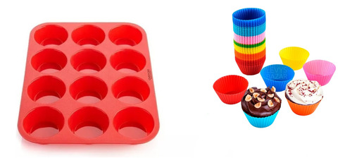 Kit Molde Silicona Muffins X12 + 12 Individuales Apto Horno