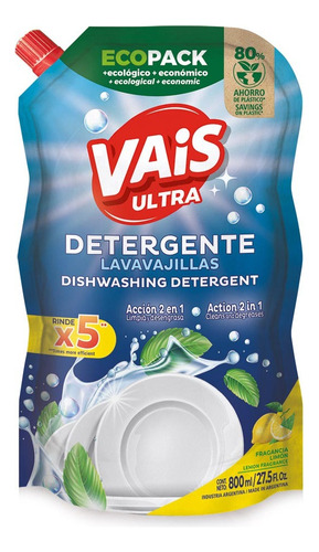 Detegente Lavavajilla Ecopack 800ml Vais Ultra