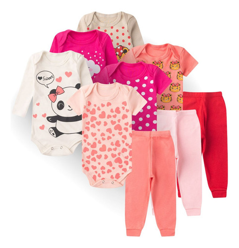 Kit 9 Peças Roupa Bebe Peças Body Manga Longa Calça Lindas