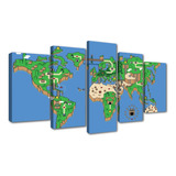 Set 5 Cuadros Canvas Mapa Mundial Estilo Mario Bros 100x56cm