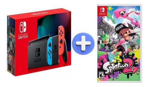 Nintendo Switch V2. 32gb Standard Cor Vermelho-néon, Azul-néon Original + Splatoon 2  Mídia Física Original