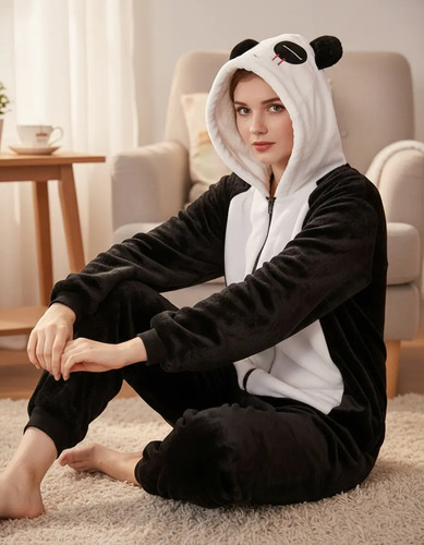 Pijama Kigurumi Mameluco Panda Con Gorro Y Bolsas Adultos
