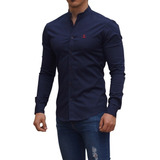 Camisa Cuello Mao Azul John Leopard Ajuste Slim Fit Envio 