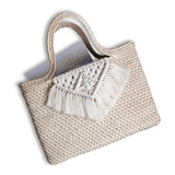 Bolso De Mano Tejido En Palma Y Macramé - Bolsa Boho Chic