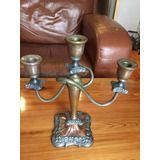 Antiguo Candelabro 3 Bocas Cobre Bronce Y Peltre Sin Sello