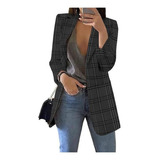 Solapa De Traje Casual A Cuadros De Moda, Blazer Mujer B