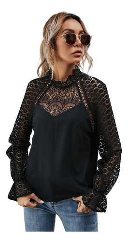 Blusa Hueca De Moda Elegantes De Manga Larga Para Mujer