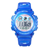 Reloj Niños Niñas Skmei 1451 Digital Alarma Cronometro Color De La Malla Azul/transparente Color Del Fondo Blanco