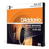 Encordadura Daddario Ej10-3d 3 Pack Guitarra Electroacustica