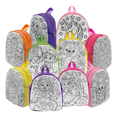 10 Mochilitas Para Dulceros Fiesta Infantil Para Colorear Surtidas Para Niñas