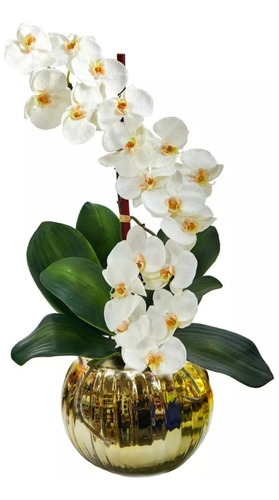 Arreglo Artificial Orquídeas De Tacto Natural Y Maceta Cromo