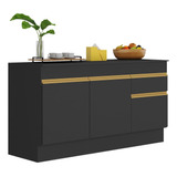 Balcão Cozinha Gabinete Pia 150cm Veneza Multimóveis V2107 Cor Preto/dourado