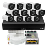 Kit Dvr Intelbras 16 Canais H.265 Sem Hd 12 Câmeras 1080p Ir