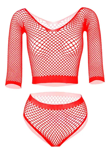 Conjunto De Malla Red Top Pantys Lencería Twerk Sexy