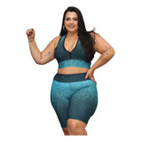 Conjunto Bermuda E Top Cropped Plus Size Academia Degrade