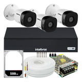 Kit Dvr Intelbras 4 Canais H.265 3 Câmeras Full Hd 30 Metros