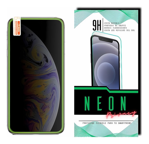 Mica Privacidad Para iPhone Cristal Templado Neon + Hidrogel