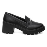 Sapato Feminino Salto Grosso Social Oxford Causal Confort