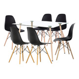 Comedor Mesa De Vidrio Rectangular 120x80 + 6 Sillas Eames N