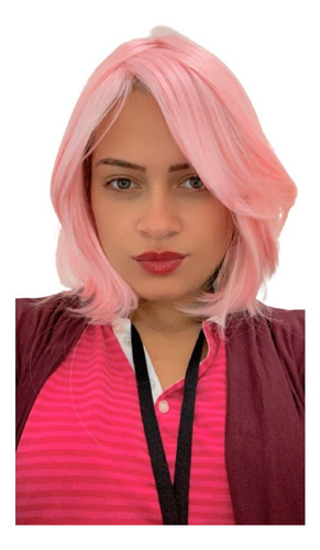 Peruca Orgânica Curta Ombre Hair Rosa Cosplay Linda + Touca