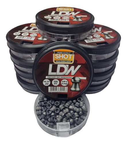 Chumbinho Ldw Shot 5,5mm Kit Com 10 Estojos - 1250 Unidades