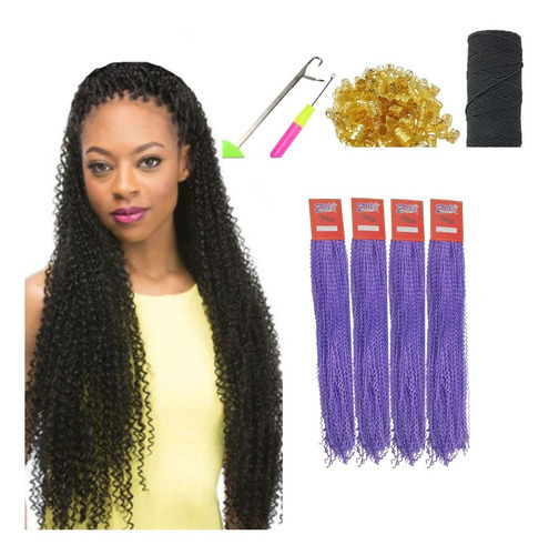 Cabelo Micro Zizi Miojo 4 Pacote + Agulha+ 10 Anel +lastex Cor Roxo 80g - F27