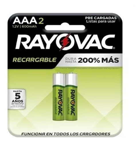 Pila Rayovac  Recargable Aaa 600 Mah Blister X 2 U