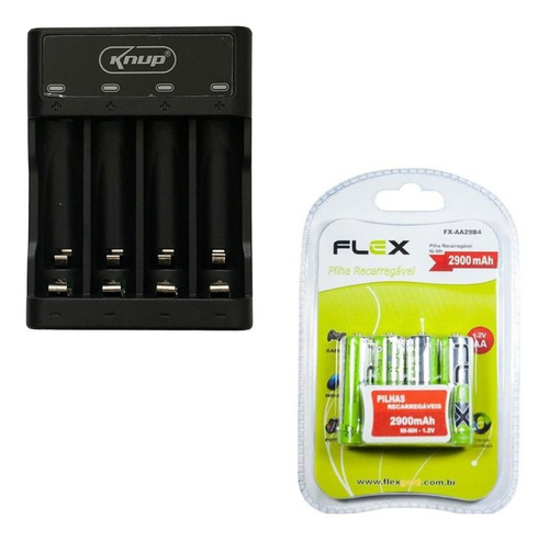 Carregador Pilha Aa/aaa Type-c + 4 Pilhas Aa 2900 Mah Flex