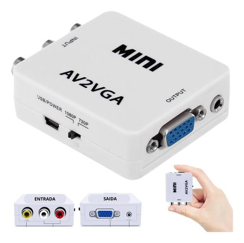  Adaptador Av Vga Conversor Av Rca Para Vga - Envio Imediato