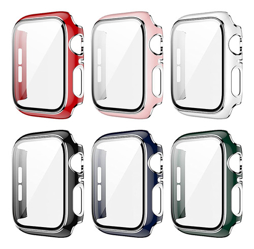 6 Cristales Y Funda Para Apple Watch 8 7 Se 6 5 4 3, Plata