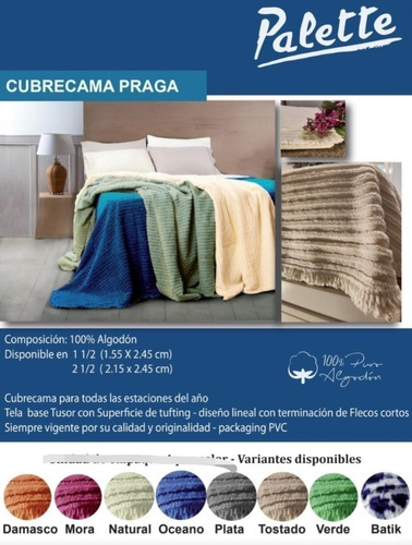 Cubrecama Palette Praga Original 2 1/2 Plazas Algodon Puro