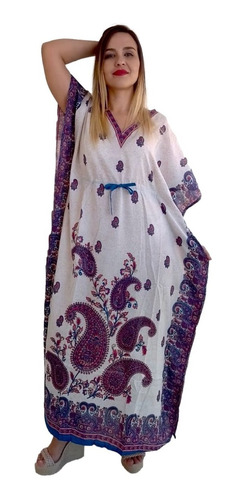 Vestido Kaftan Indiano Longo Estampado Plus Size - Cod.13001