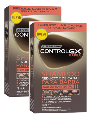Kit 2 Just For Men Shampoo Control Gx Barba Progresivo Canas