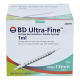 Jeringa De Insulina Ultra-fine De 1ml, 30g X 13mm X 100 Uds 